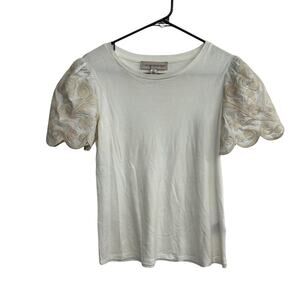 Romantic Minimalist Embroidered Sleeve Top Catherine Malandrino White S